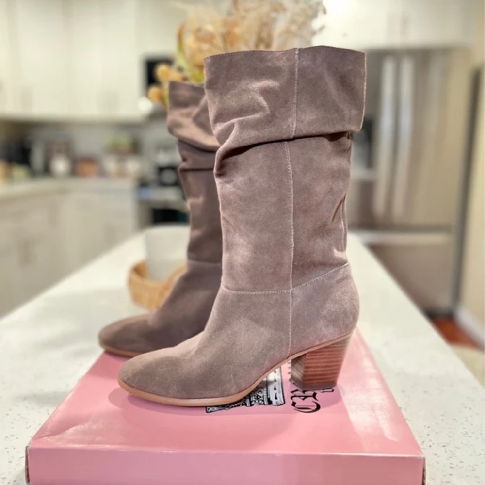 Elegant Taupe Suede Heeled Boots